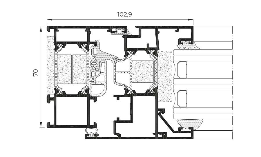 Sección técnica COR 70 C16 ST - ventanas de aluminio y PVC Cortizo