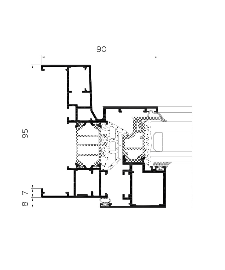 Sección técnica COR 70 OC - ventanas de aluminio y PVC Cortizo