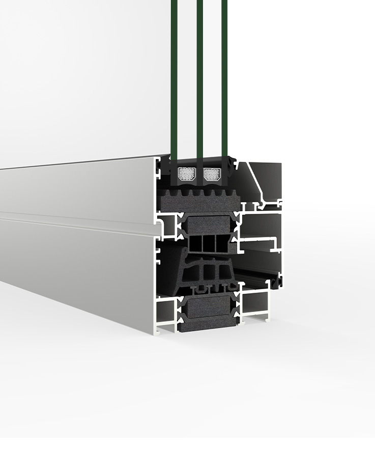 Sección vista COR 75 Performance - ventanas de aluminio y PVC Cortizo