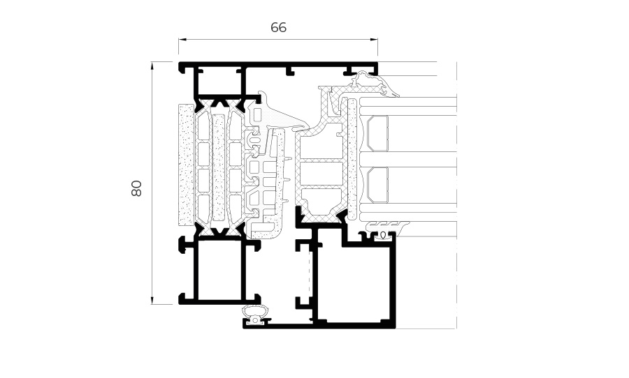 Sección técnica COR 80 Hoja Oculta - ventanas de aluminio y PVC Cortizo